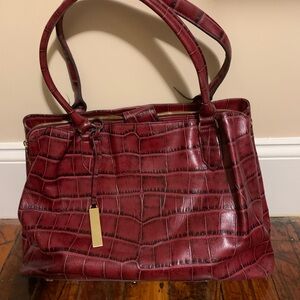 Elegant Burgundy Crocodile-Embossed Tote Bag
